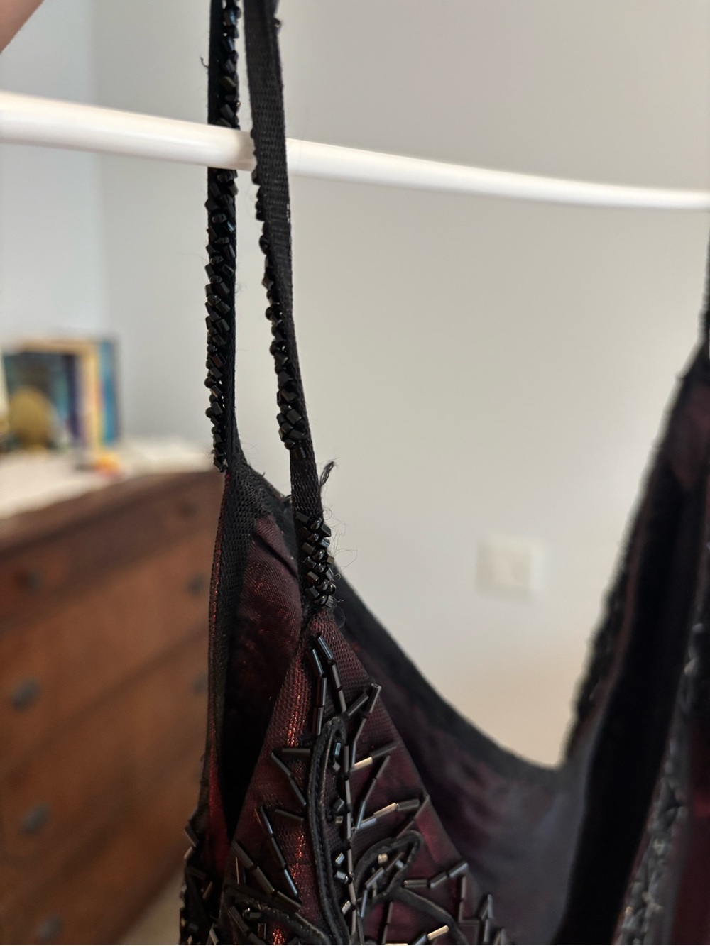 Sue Wong Burgundy Slip Dress with Black Lace Appliqué - Picture 8 of 8
